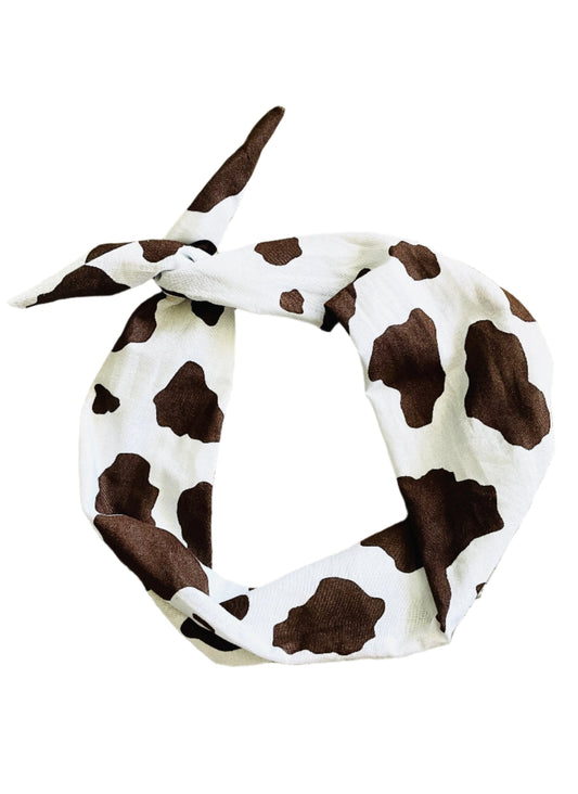 Amanda Bright Designs The Original Tie Headband Brown and White Cowprint