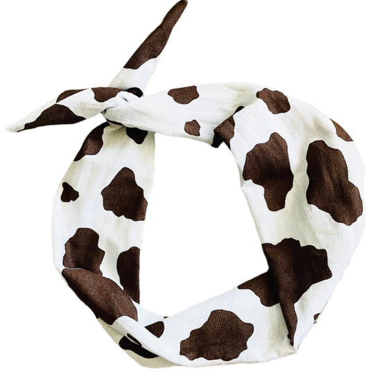 Amanda Bright Designs The Original Tie Headband Brown and White Cowprint