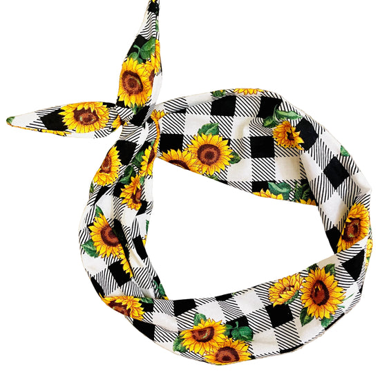 Headband with sunflower and checkered pattern Amanda bright designs