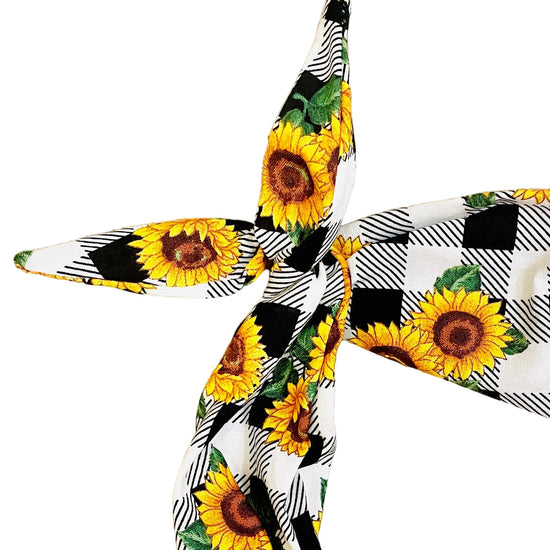 Headband with sunflower and plaid pattern Amanda Bright Designs
