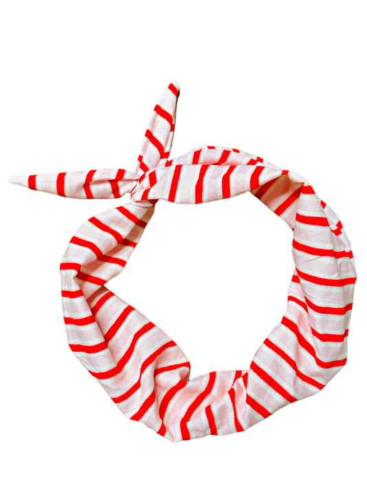 Amanda Bright Designs The Original Tie Headband Candy Stripe Red Pink and White