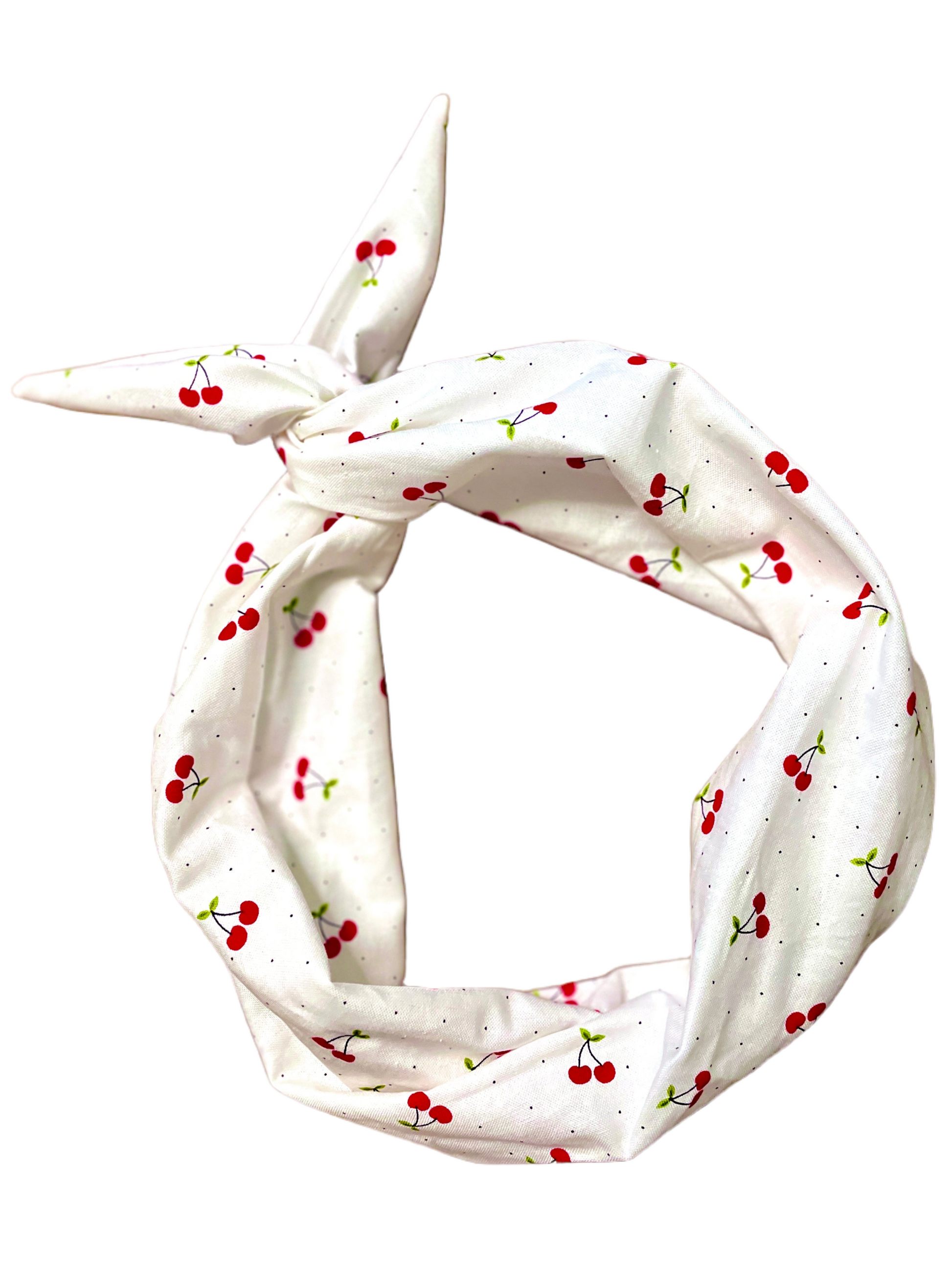 Amanda Bright Designs The Original Tie Headband Cherries polkadot on white