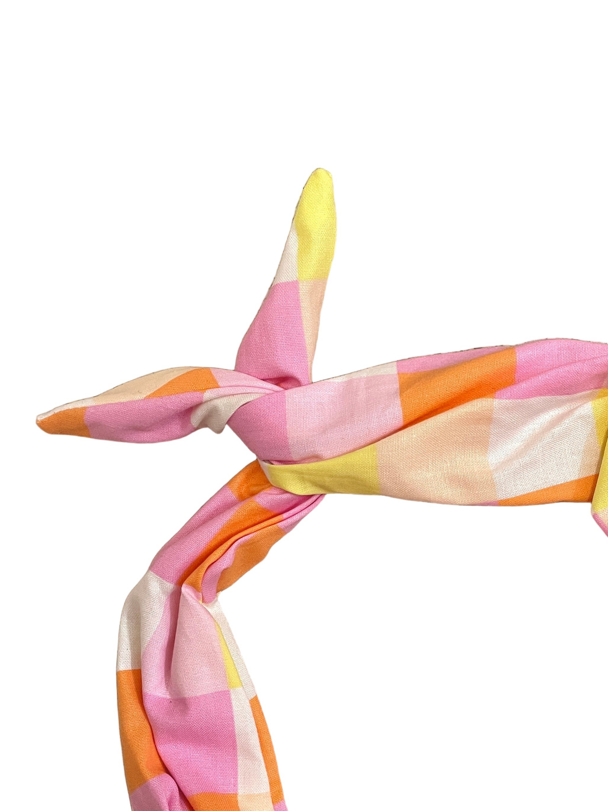 Amanda Bright Designs pink, orange, and yellow checkered headband for summer vacation