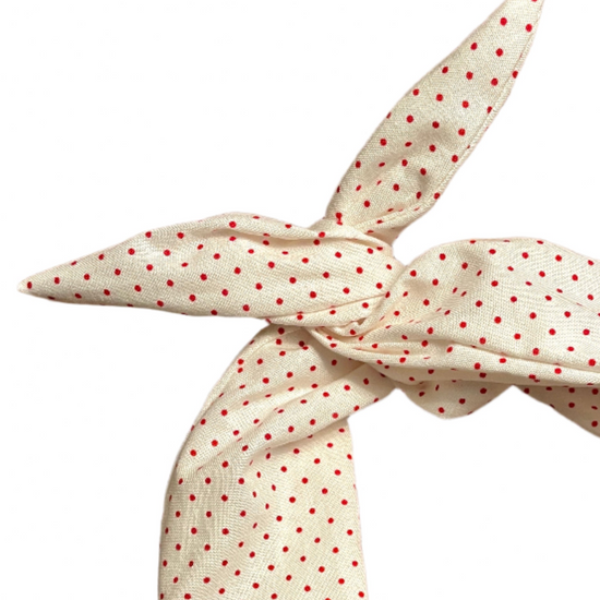 Amanda Bright Designs cream with red swissdot headband pattern holiday neutral accessory