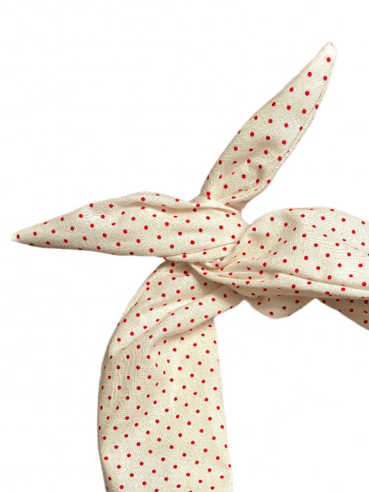 Amanda Bright Designs cream with red swissdot headband pattern holiday neutral accessory
