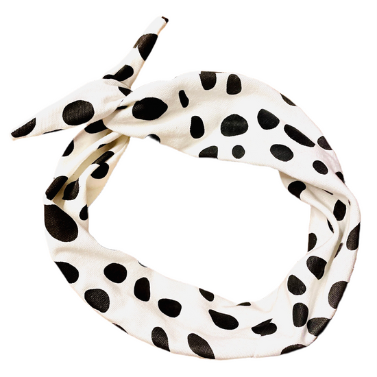 Amanda Bright Designs The Original Tie Headband Denim Dalmatian Spots print black and white spots 