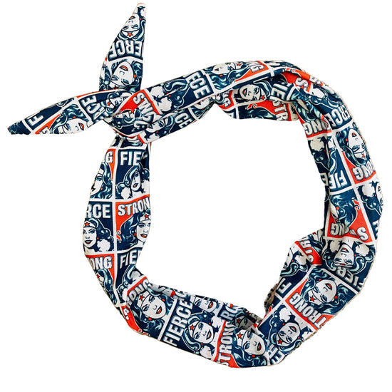 Amanda Bright Designs Fierce Strong Comic Book Style Fabric Headband in  patriotic red white and blue