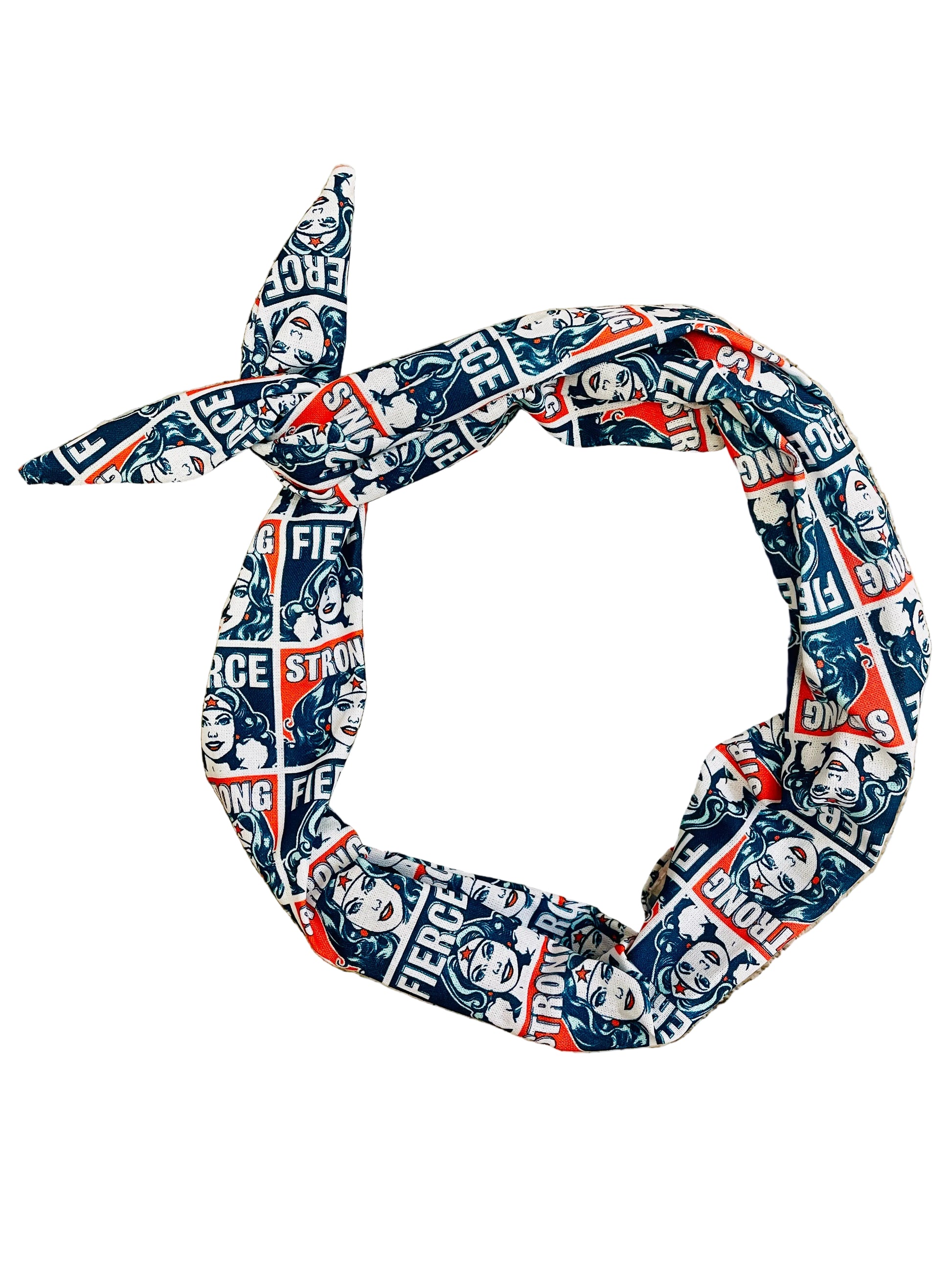Amanda Bright Designs Fierce Strong Comic Book Style Fabric Headband in  patriotic red white and blue