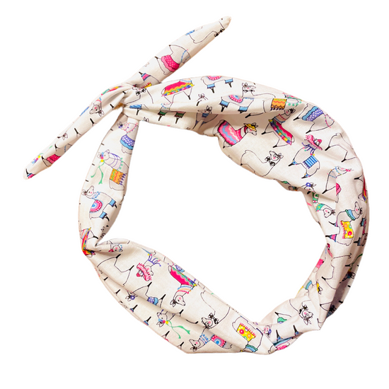 Amanda Bright Designs The Original Tie Headband Fiesta Llama pattern