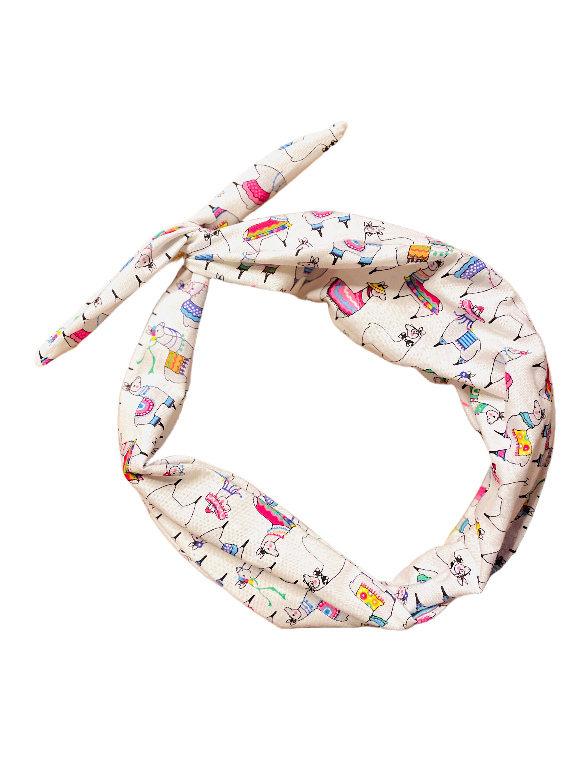 Amanda Bright Designs The Original Tie Headband Fiesta Llama pattern