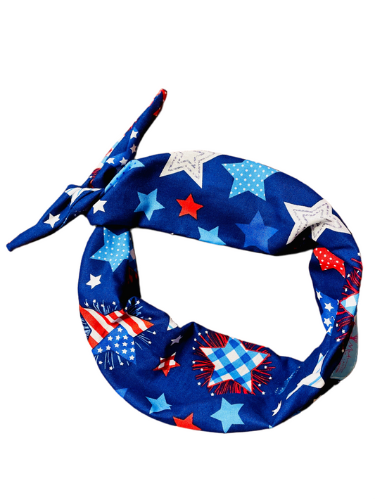 Amanda Bright Designs The Original Tie Headband Fireworks Red White and Blue Stars 