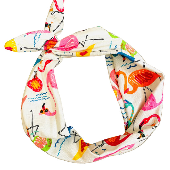 Amanda Bright Designs flamingo pattern headband in bright colors poolside beach
