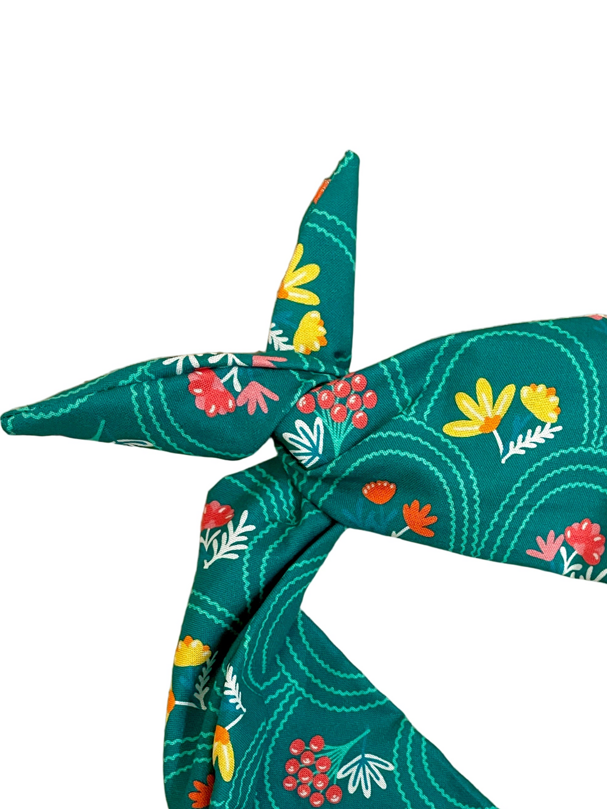 Amanda Bright Designs moldable bendable tie headband green with floral arches yellow daisies pink flowers floral spring summer accessory
