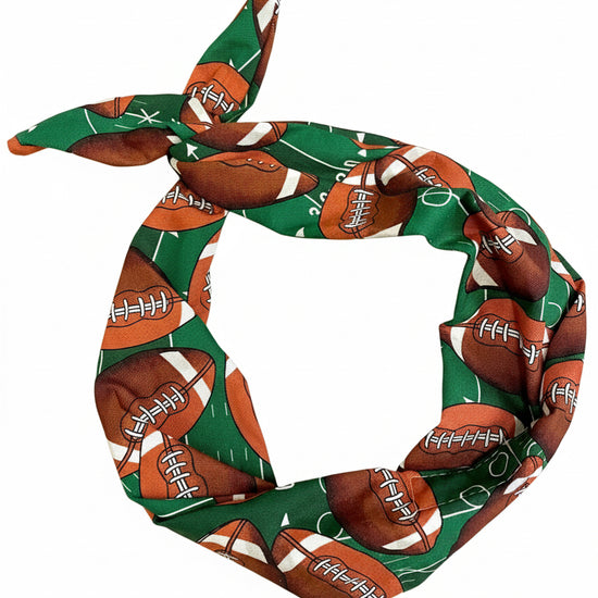 Football pattern in original tie headband Amanda Bright Designs 