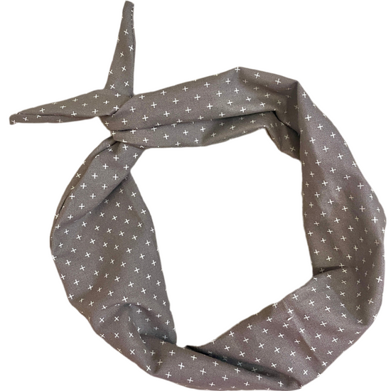 Amanda Bright Designs gray headband with cross pattern