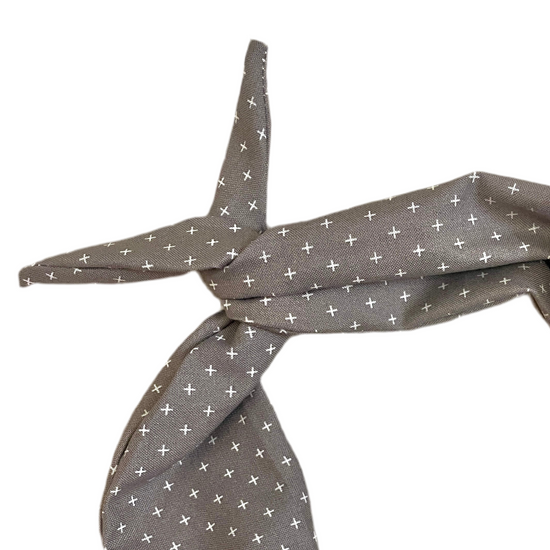 Amanda Bright Designs gray and white crosses tie headband neutral tones