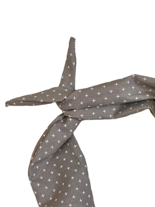 Amanda Bright Designs gray and white crosses tie headband neutral tones