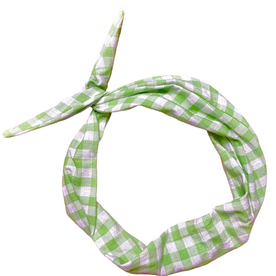 Amanda Bright Designs The Original Tie Headband Green Buffalo Check 