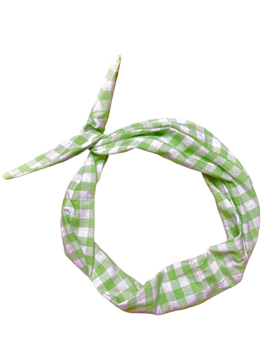 Amanda Bright Designs The Original Tie Headband Green Buffalo Check 