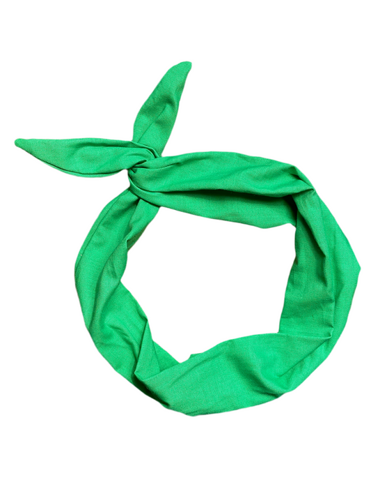 Amanda Bright Designs solid kelly green tie headband made of cotton fabric for christmas holidays summer st. Patricks day