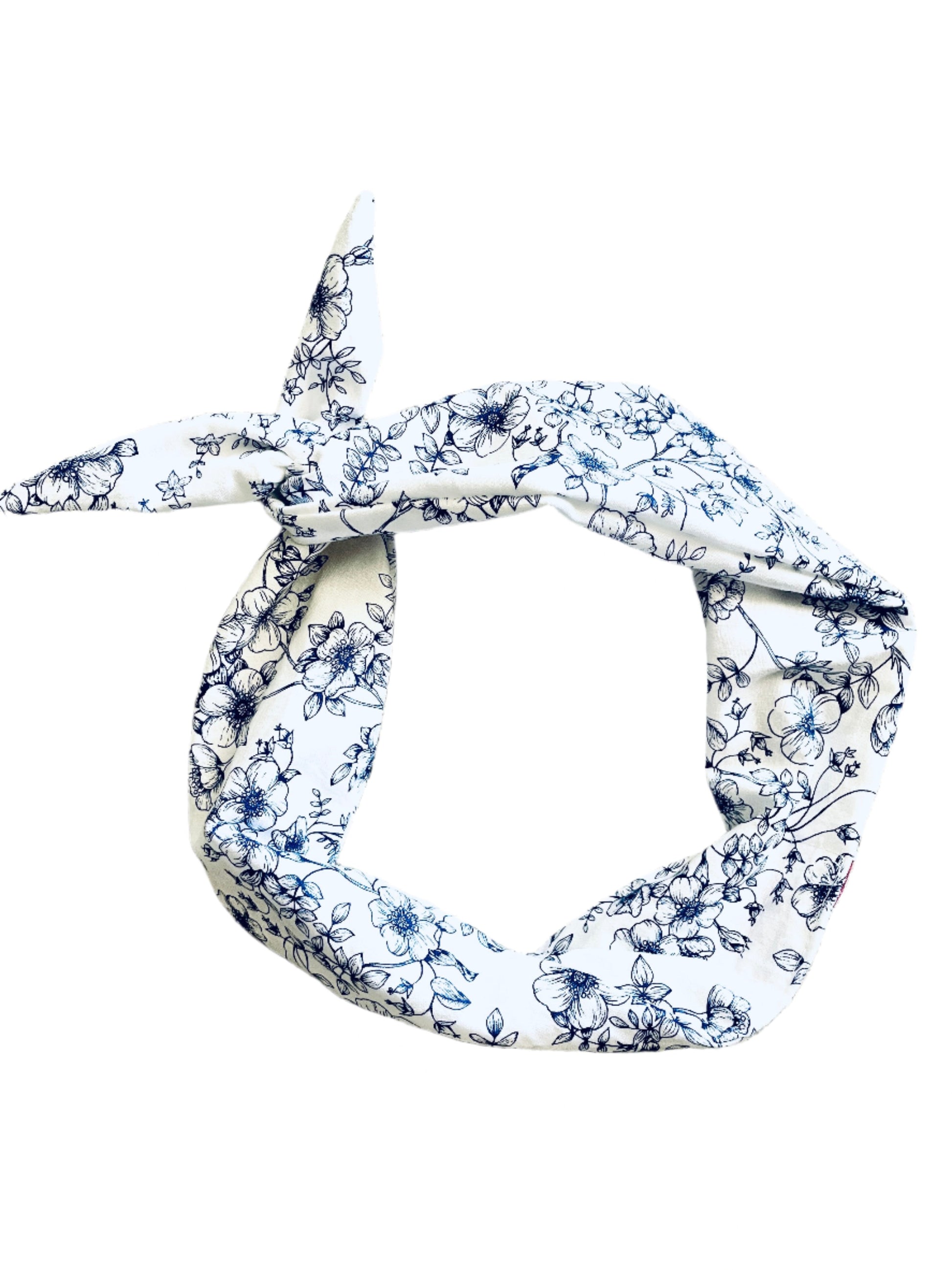 Amanda Bright Designs The Original Tie Headband Laura Ashley floral with navy blue vines