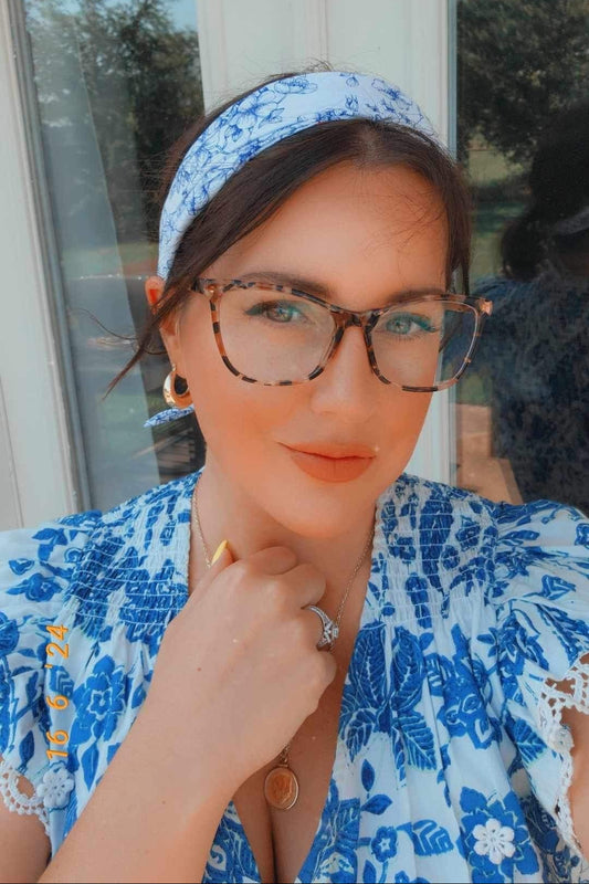 Amanda Bright Designs The Original Tie Headband Laura Ashley worn by model