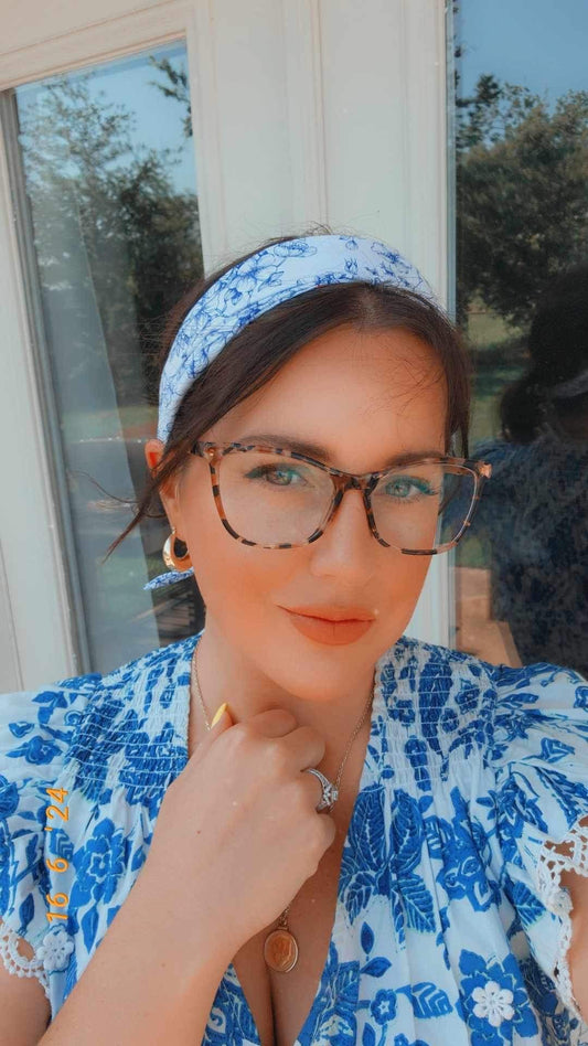 Amanda Bright Designs The Original Tie Headband Laura Ashley worn by model