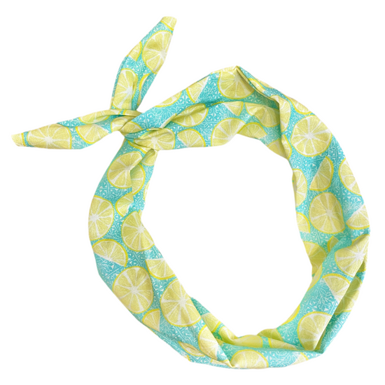 Amanda Bright Designs lemon slices pool blue headband for summer