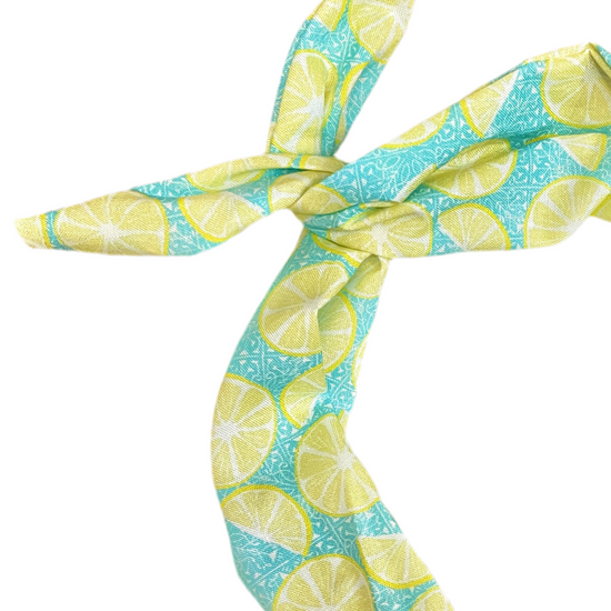 Amanda Bright Designs lemon slices pool blue lemon splash summer cotton headband