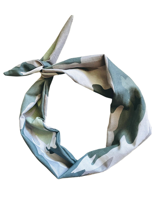 Amanda Bright Designs The original Tie Headband Light Camouflage Pattern in greens