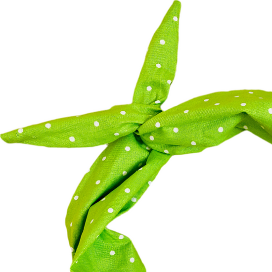 Amanda bright designs bright lime green fabric headband with white polka dots spring summer grinch holiday