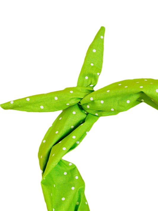Amanda bright designs bright lime green fabric headband with white polka dots spring summer grinch holiday