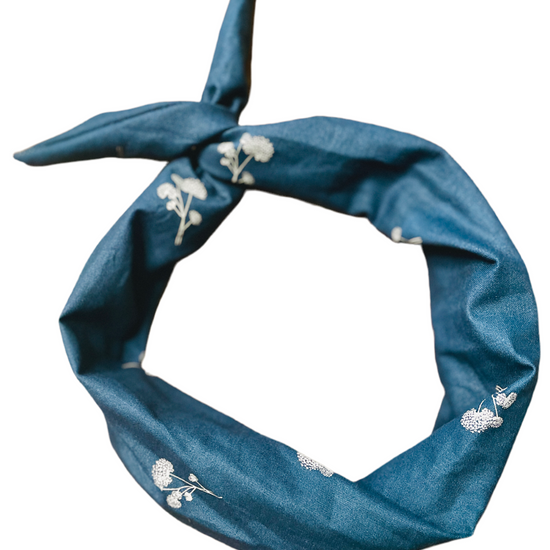 Amanda Bright Designs The Original Tie Headband Navy Blue Floral