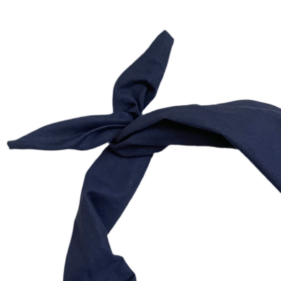 Amanda Bright designs navy blue fabric headband tied in a knot
