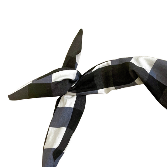 Amanda Bright Designs black white and navy checkered tie headband park avenue style