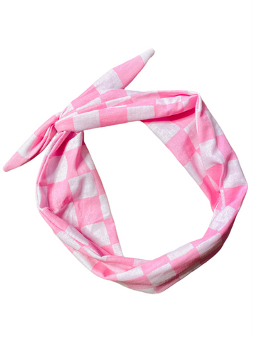 Amanda Bright Designs The Original Tie Headband Pink Check