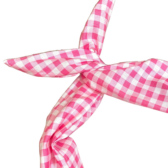 amanda bright designs moldable bendable pink and white gingham original tie headband