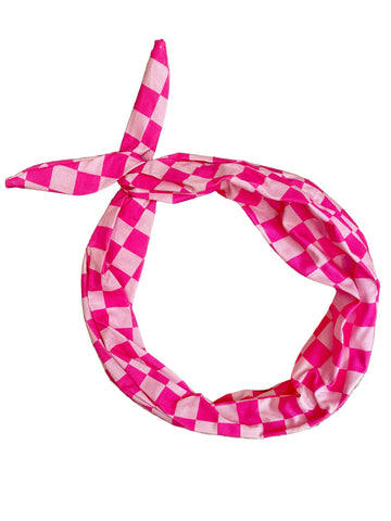 Amanda Bright Designs pink checkered headband moldable bendable two-tone pink wired headband 