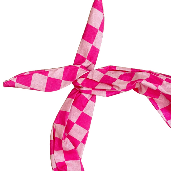 Amanda Bright Designs pink checkered headband moldable bendable two-tone pink wired headband 