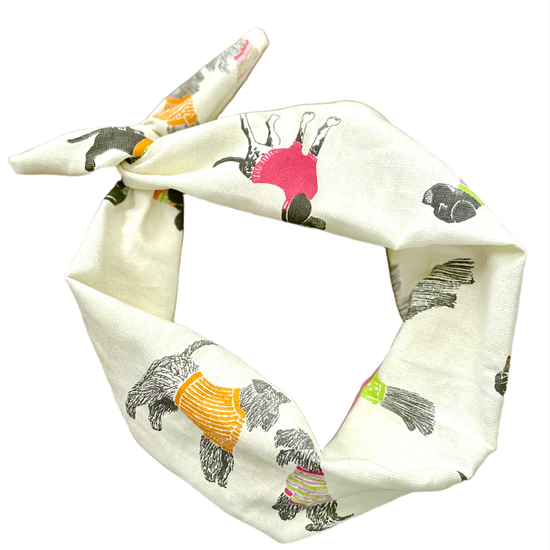 Amanda Bright Designs The Original Tie Headband Pixie Dogs with sweaters