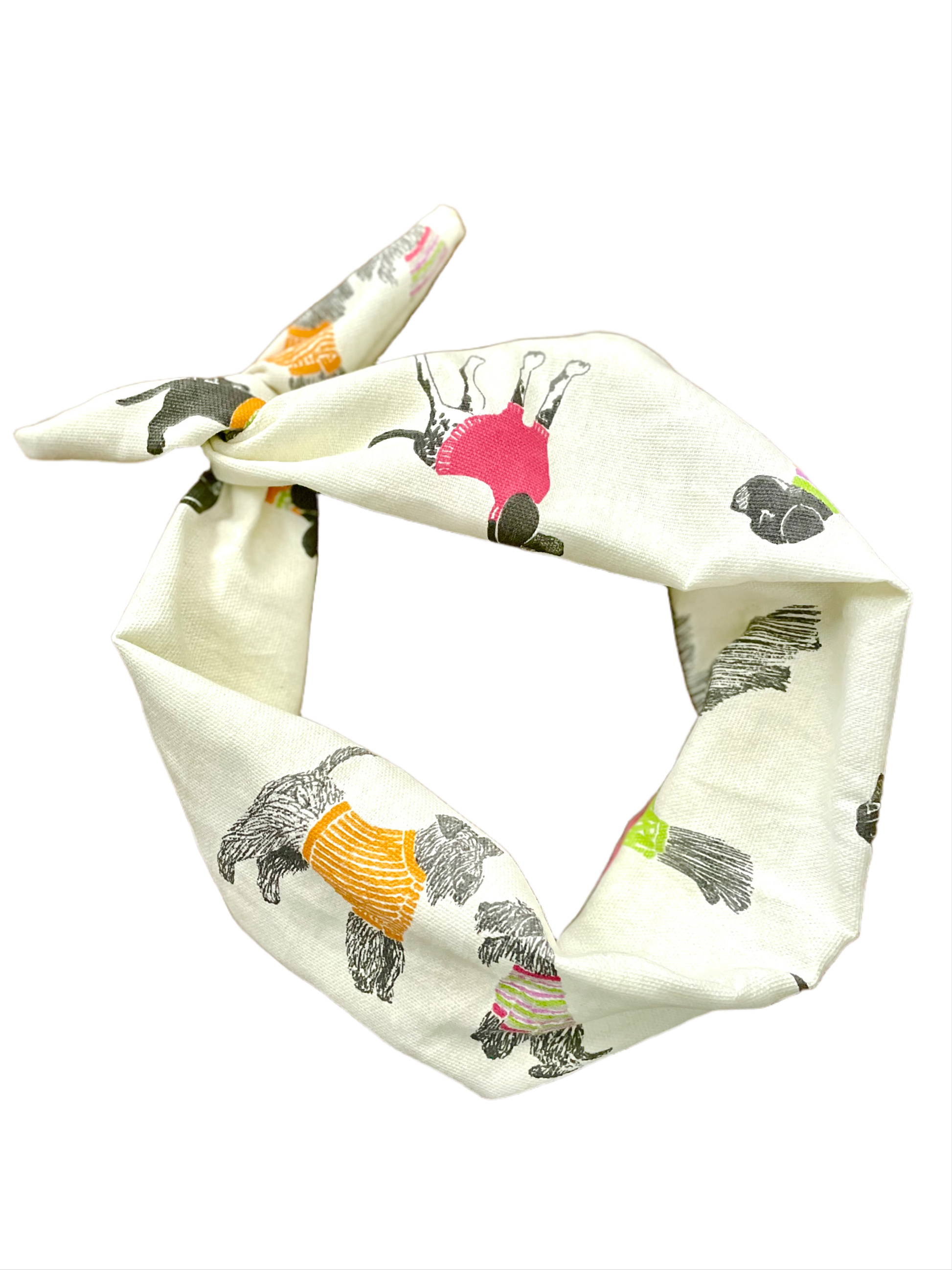 Amanda Bright Designs The Original Tie Headband Pixie Dogs with sweaters