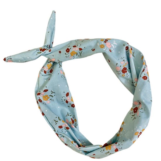 Amanda Bright Designs Prairie Floral Original Tie Headband Cotton stormy blue with petite fall florals