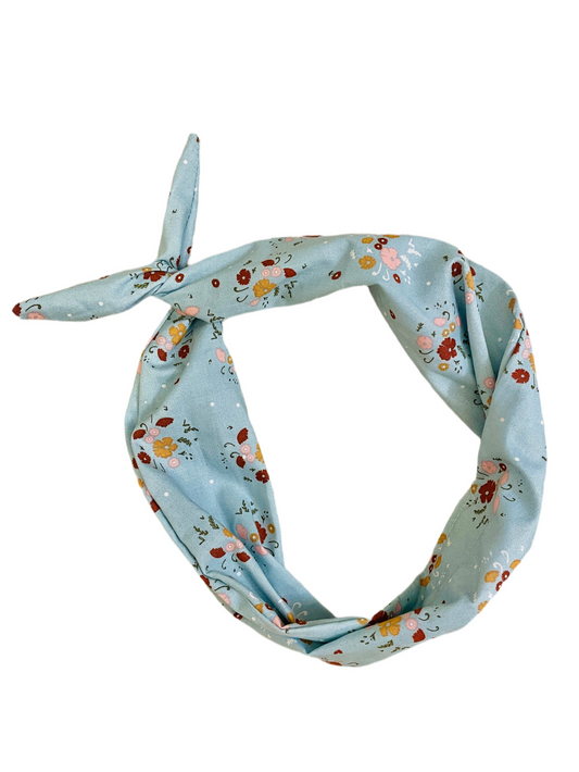 Amanda Bright Designs Prairie Floral Original Tie Headband Cotton stormy blue with petite fall florals