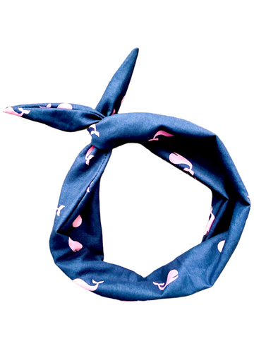 Amanda Bright Designs The Original Tie Headband Preppy Navy Blue with Pink Whale Vineyard Vines