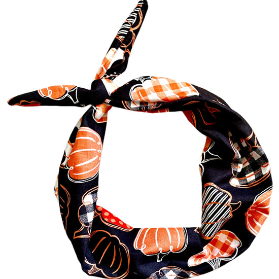 Amanda Bright Designs The Original Tie Headband Pumpkin Patch Orange and Black Halloween Style