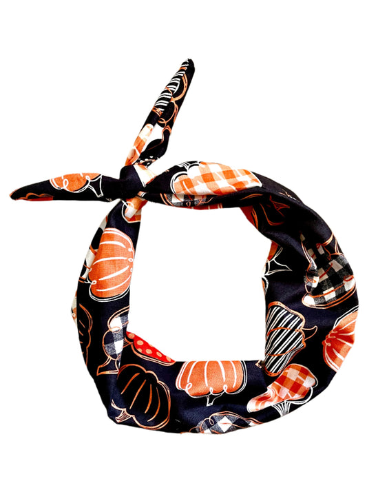 Amanda Bright Designs The Original Tie Headband Pumpkin Patch Orange and Black Halloween Style