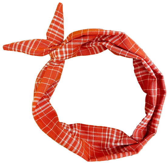 Amanda Bright Designs pumpkin plaid headband for fall football cozy season