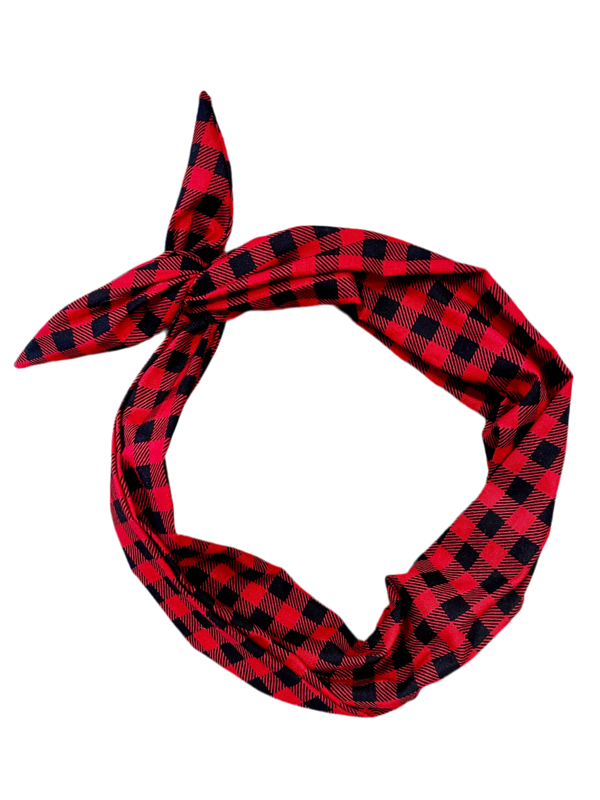 Amanda Bright Designs Original Tie Red and Black Buffalo Plaid Headband Christmas