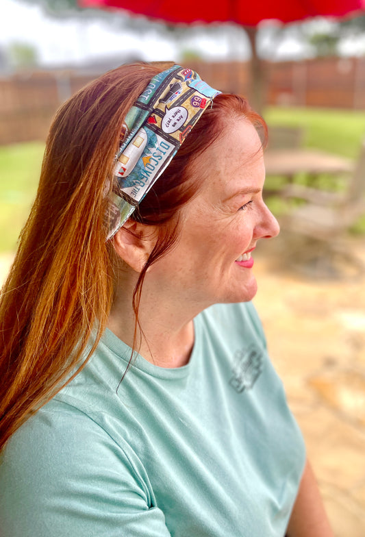 Amanda Bright Designs The Original Tie Headband Road trip on model