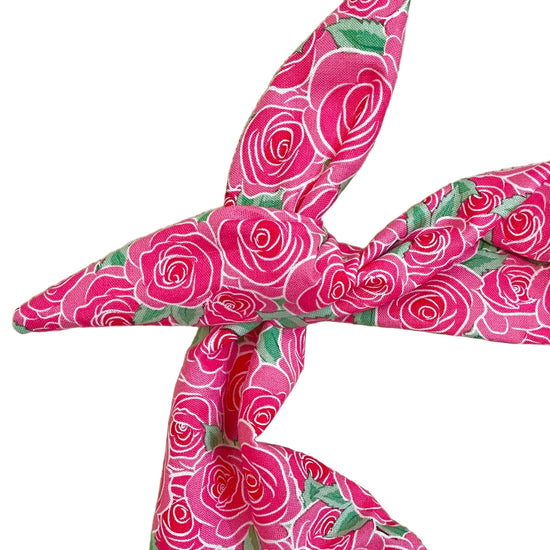 Pink Floral Rose Clusters Headband for women Amanda Bright Designs The Original Tie Headband